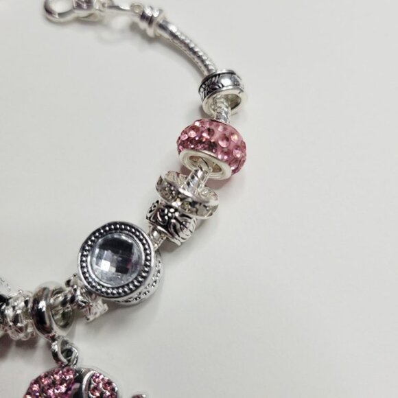 NWT Pandora Style Charm Bracelet Sparkling Pink Elephant Glittering Rhinestones - Picture 4 of 7